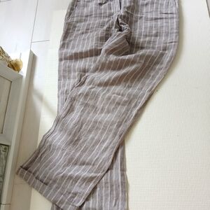 Linen striped summer pants, Tommy Bahama, 4, taned brown,pockets, mint